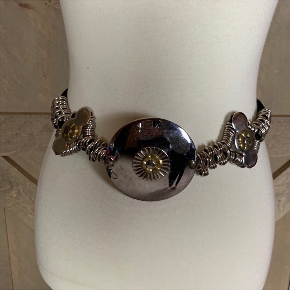 Metal belt with black braid and hook and chain closure - Picture 5 of 11